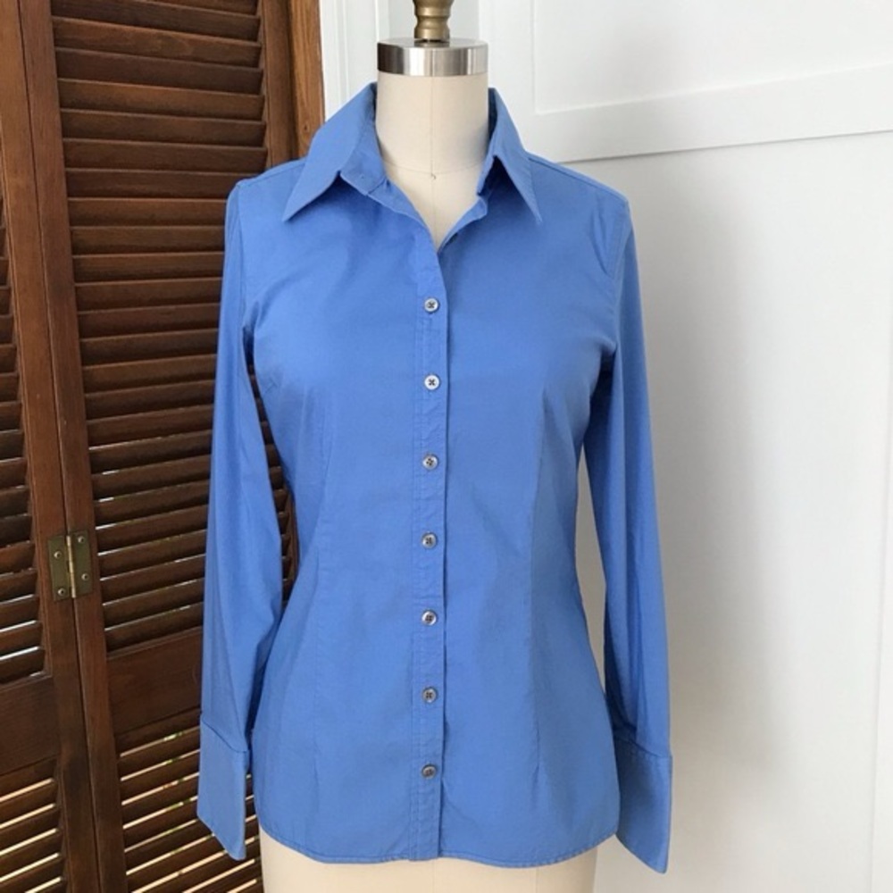 Women's long sleeve Blue Button-Up Dress Shirt